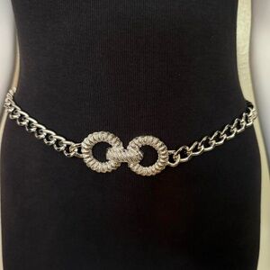 Silver tone metallic skinny chain belt